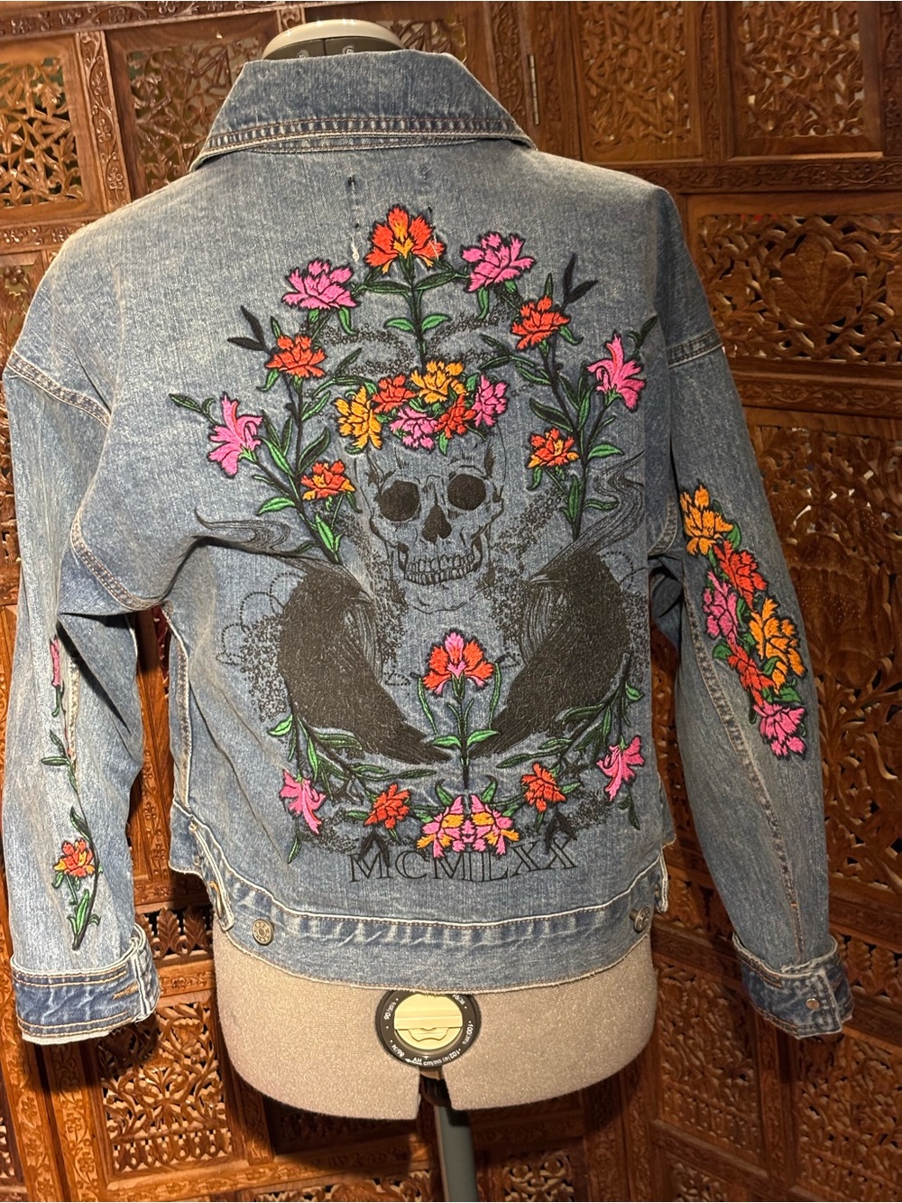 Vintage BDG Denim Jacket Skull with Floral Embroidery